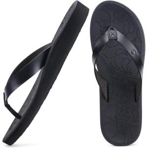 ONCAI Women’s Flip Flops Arch Support Yoga Mat Summer Beach Woman Thong Sandals with Orthotic Rubber Soles(US Size 5-11)(Black)