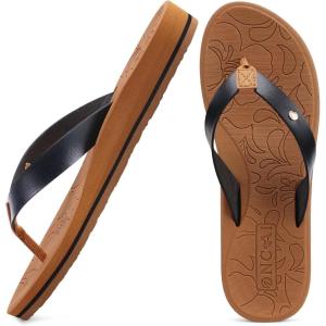 ONCAI Women’s Flip Flops Arch Support Yoga Mat Summer Beach Woman Thong Sandals with Orthotic Rubber Soles(US Size 5-11)(Black/Khaki)
