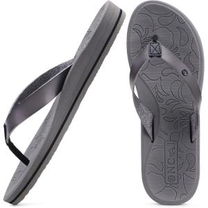 ONCAI Women’s Flip Flops Arch Support Yoga Mat Summer Beach Woman Thong Sandals with Orthotic Rubber Soles(US Size 5-11)(Grey)