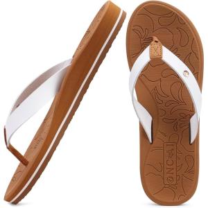 ONCAI Women’s Flip Flops Arch Support Yoga Mat Summer Beach Woman Thong Sandals with Orthotic Rubber Soles(US Size 5-11)(White/Khaki)