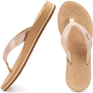 ONCAI Women’s Flip Flops Comfortable Summer Beach Thong Sandals for Women with Cushion Walking Arch Support Yoga Mat Indoor Outdoor Soles(Beige)