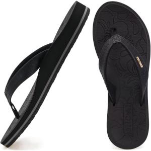 ONCAI Women’s Flip Flops Comfortable Summer Beach Thong Sandals for Women with Cushion Walking Arch Support Yoga Mat Indoor Outdoor Soles(Black)