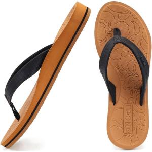 ONCAI Women’s Flip Flops Comfortable Summer Beach Thong Sandals for Women with Cushion Walking Arch Support Yoga Mat Indoor Outdoor Soles(Black/Khaki)