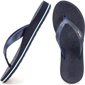 ONCAI Women’s Flip Flops Comfortable Summer Beach Thong Sandals for Women with Cushion Walking Arch Support Yoga Mat Indoor Outdoor Soles(Deep Blue)