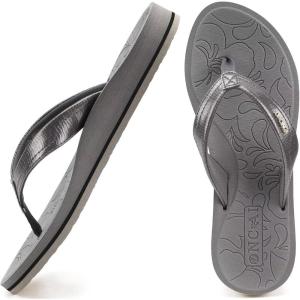ONCAI Women’s Flip Flops Comfortable Summer Beach Thong Sandals for Women with Cushion Walking Arch Support Yoga Mat Indoor Outdoor Soles(Grey)