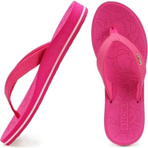 ONCAI Women’s Flip Flops Comfortable Summer Beach Thong Sandals for Women with Cushion Walking Arch Support Yoga Mat Indoor Outdoor Soles(Hot Pink)