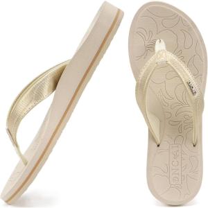 ONCAI Women’s Flip Flops Comfortable Summer Beach Thong Sandals for Women with Cushion Walking Arch Support Yoga Mat Indoor Outdoor Soles(Ivory White)