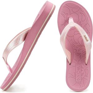 ONCAI Women’s Flip Flops Comfortable Summer Beach Thong Sandals for Women with Cushion Walking Arch Support Yoga Mat Indoor Outdoor Soles(Pink)