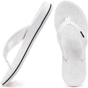 ONCAI Women’s Flip Flops Comfortable Summer Beach Thong Sandals for Women with Cushion Walking Arch Support Yoga Mat Indoor Outdoor Soles(White/Black)