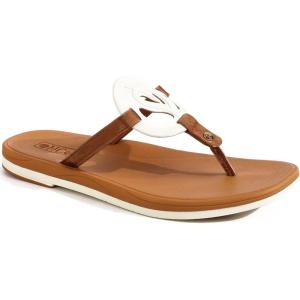 ONCAI Womens Flip Flops Fashion Flat Sandals Summer Vacations Casual Cute Slip On Dressys Sandals for Woman Size 6-11(White/Khaki)