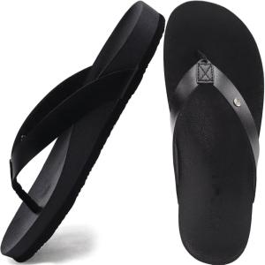 ONCAI Womens Flip Flops For Women Comfortable Strap Yoga Mat Non-Slip Women’s Thong Sandal Casual Summer Beach Slippers With Arch Support(Black)