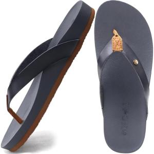 ONCAI Womens Flip Flops For Women Comfortable Strap Yoga Mat Non-Slip Women’s Thong Sandal Casual Summer Beach Slippers With Arch Support(Grey/Khaki)