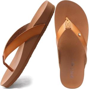 ONCAI Womens Flip Flops For Women Comfortable Strap Yoga Mat Non-Slip Women’s Thong Sandal Casual Summer Beach Slippers With Arch Support(Khaki)