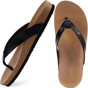 ONCAI Womens Flip Flops For Women Comfortable Strap Yoga Mat Non-Slip Women’s Thong Sandal Casual Summer Beach Slippers With Arch Support(Khaki/Black)