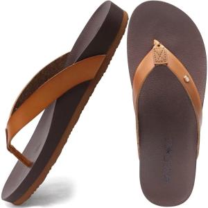 ONCAI Womens Flip Flops For Women Comfortable Strap Yoga Mat Non-Slip Women’s Thong Sandal Casual Summer Beach Slippers With Arch Support(Khaki/Brown)