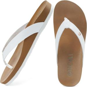 ONCAI Womens Flip Flops For Women Comfortable Strap Yoga Mat Non-Slip Women’s Thong Sandal Casual Summer Beach Slippers With Arch Support(Pure White Khaki)