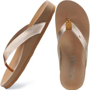 ONCAI Womens Flip Flops For Women Comfortable Strap Yoga Mat Non-Slip Women’s Thong Sandal Casual Summer Beach Slippers With Arch Support(Rose Gold)