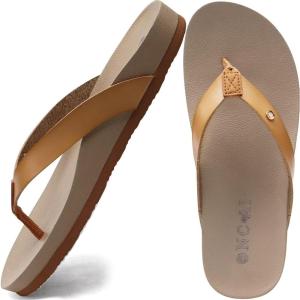 ONCAI Womens Flip Flops For Women Comfortable Strap Yoga Mat Non-Slip Women’s Thong Sandal Casual Summer Beach Slippers With Arch Support(Taupe)