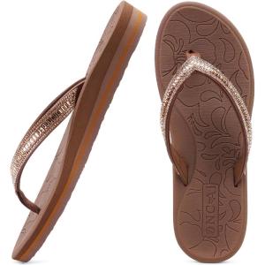 ONCAI Women’s Flip Flops with Rhinestone, Arch Support Yoga Mat Comfort Walking Summer Beach Thong Sandals with Plantar Fasciitis Rubber Soles US Size 5-11(Brown)