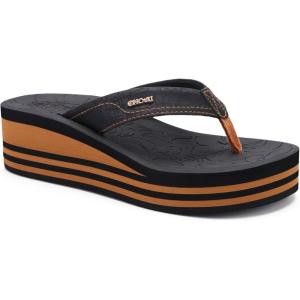 ONCAI Women’s Platform Wedge Flip Flops Trendy Dressy Womans Summer Flatform Sandals with Comfortable Walking Outdoor Rubber Soles (US Size 5-11)(Black/Khaki(regular Size))