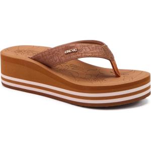 ONCAI Women’s Platform Wedge Flip Flops Trendy Dressy Womans Summer Flatform Sandals with Comfortable Walking Outdoor Rubber Soles (US Size 5-11)(Khaki(regular Size))