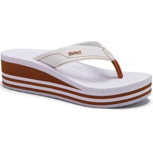 ONCAI Women’s Platform Wedge Flip Flops Trendy Dressy Womans Summer Flatform Sandals with Comfortable Walking Outdoor Rubber Soles (US Size 5-11)(White/Khaki(regular Size))