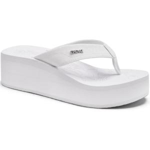 ONCAI Women’s Platform Wedge Flip Flops Trendy Dressy Womans Summer Flatform Sandals with Comfortable Walking Outdoor Rubber Soles (US Size 5-11)(White(regular Size))