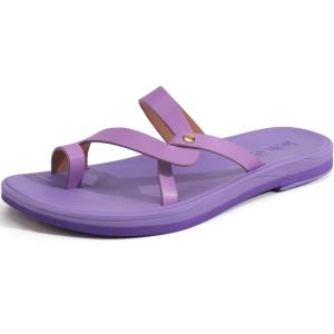 ONCAI Women’s Slide Sandals Trendy Square Summer Flat Dressy Sandals for Women 2025 Cross Strappy Open Split-Toe Ring with Slip-on Rubber Soles(Purple（run Small size Up）)