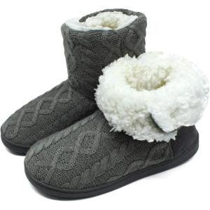 ONCAI Women’s Slippers Comfort Knit Boots Winter Warm Outdoor Indoor Shoes(All Gray)