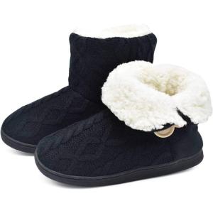 ONCAI Women’s Slippers Comfort Knit Boots Winter Warm Outdoor Indoor Shoes(All-black)