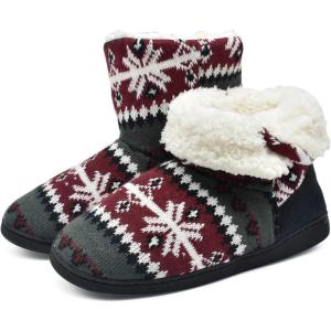 ONCAI Women’s Slippers Comfort Knit Boots Winter Warm Outdoor Indoor Shoes(Red)