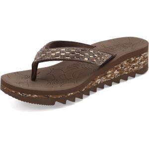 ONCAI Women’s Wedge Flip Flops with Rhinestone，Recovery Dressy Walking Sandals for Women with Comfortable Arch Support Cushion Yoga Mat Summer Rubber Soles(US Size 5-11)(Brown)
