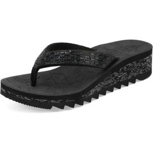 ONCAI Women’s Wedge Flip Flops with Rhinestone，Recovery Dressy Walking Sandals for Women with Comfortable Arch Support Cushion Yoga Mat Summer Rubber Soles(US Size 5-11)(Black)