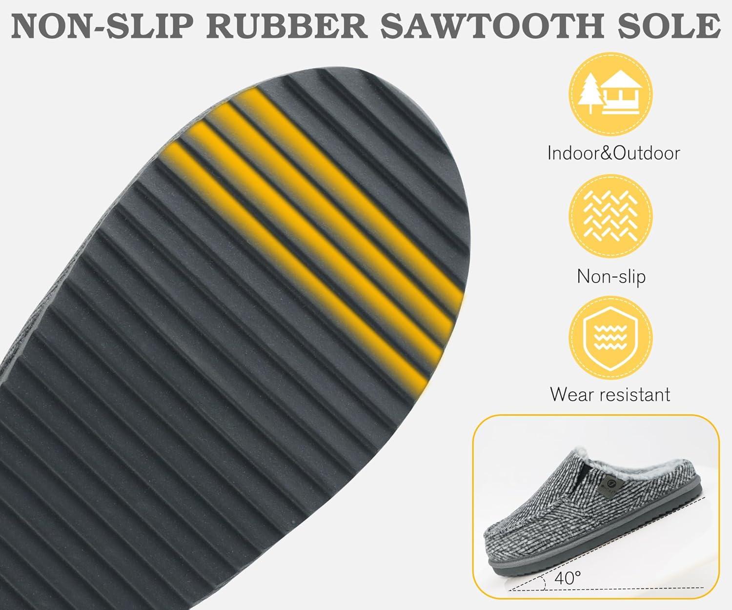 imageONCAI Mens SlippersWarm Comfort Memory Foam CottonBlend Corduroy Stripe Faux Fur House Shoes for Man IndoorOutdoor with Nonslip Rubber Soles US Size 716Stripes Grey