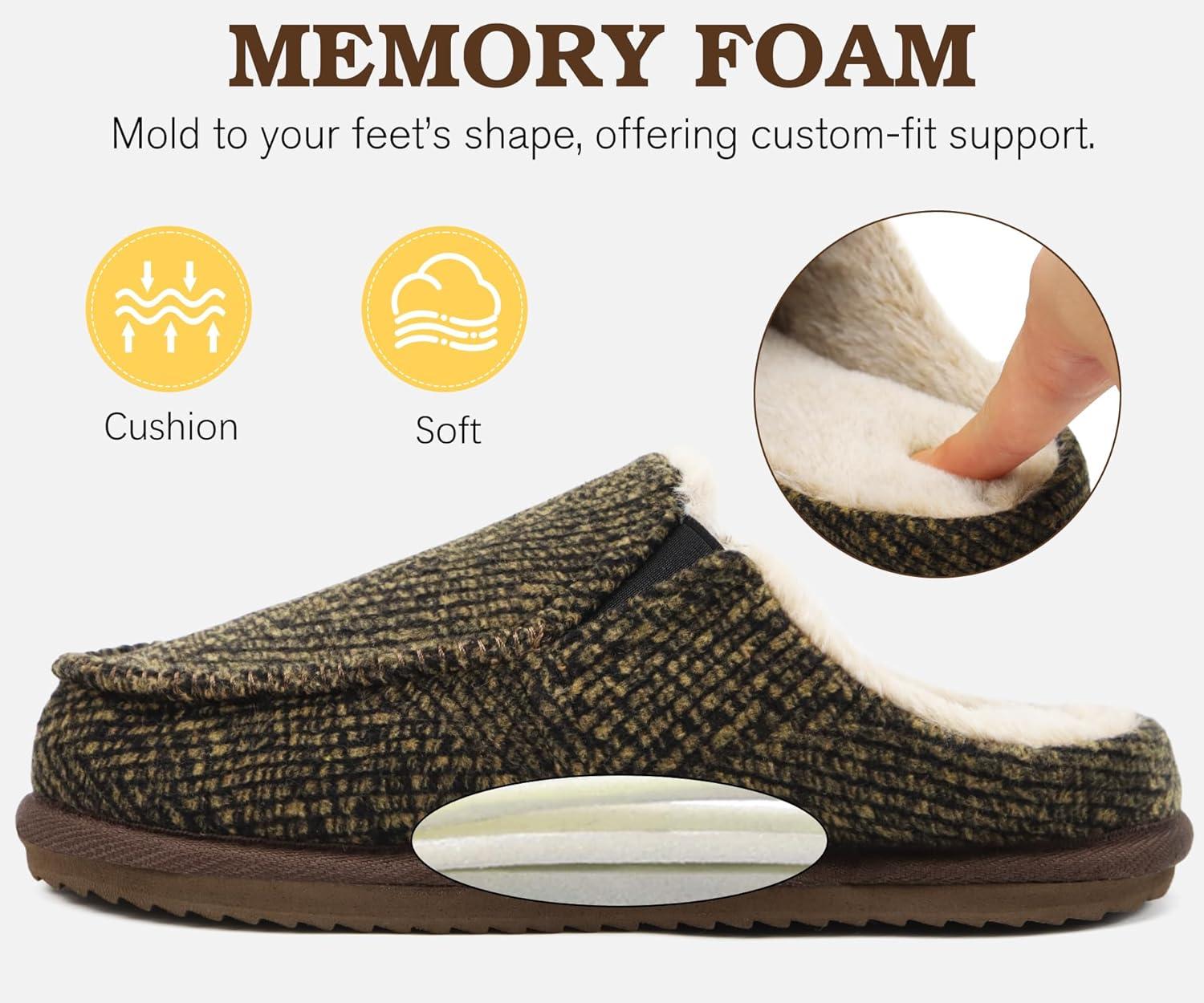 imageONCAI Mens SlippersWarm Comfort Memory Foam CottonBlend Corduroy Stripe Faux Fur House Shoes for Man IndoorOutdoor with Nonslip Rubber Soles US Size 716Stripes Brown