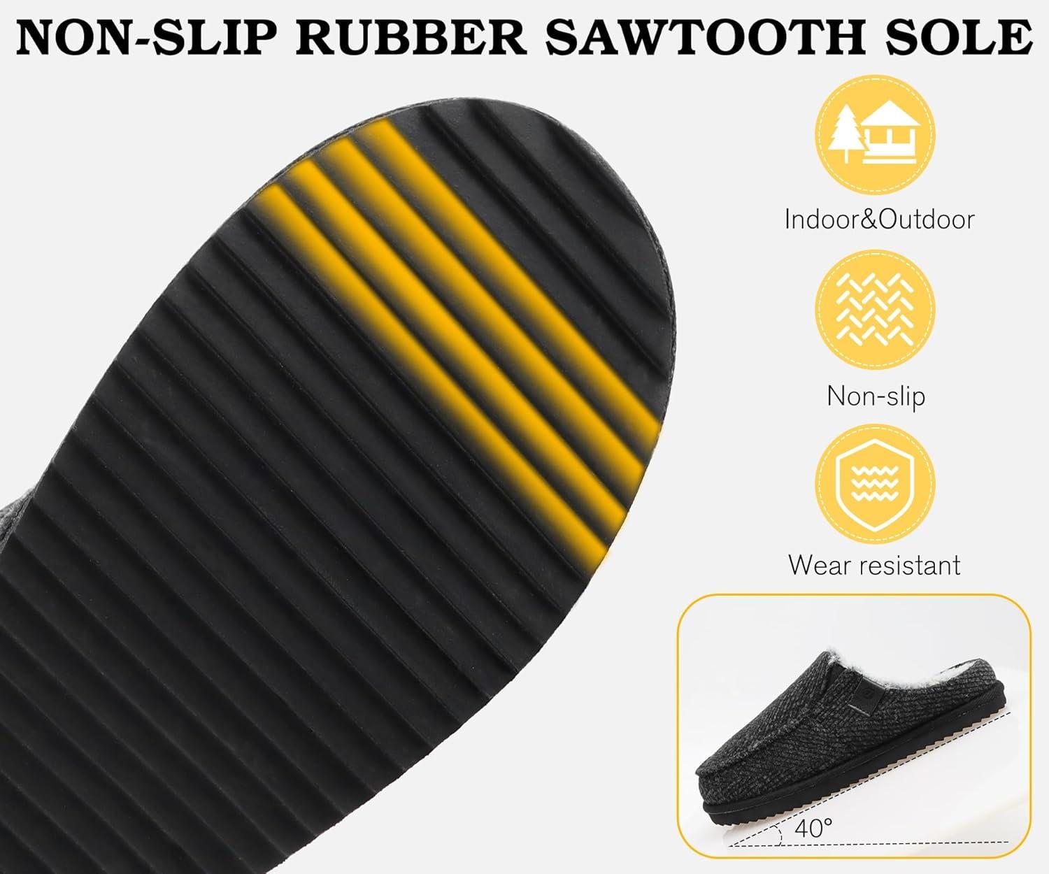 imageONCAI Mens SlippersWarm Comfort Memory Foam CottonBlend Corduroy Stripe Faux Fur House Shoes for Man IndoorOutdoor with Nonslip Rubber Soles US Size 716Stripes Black