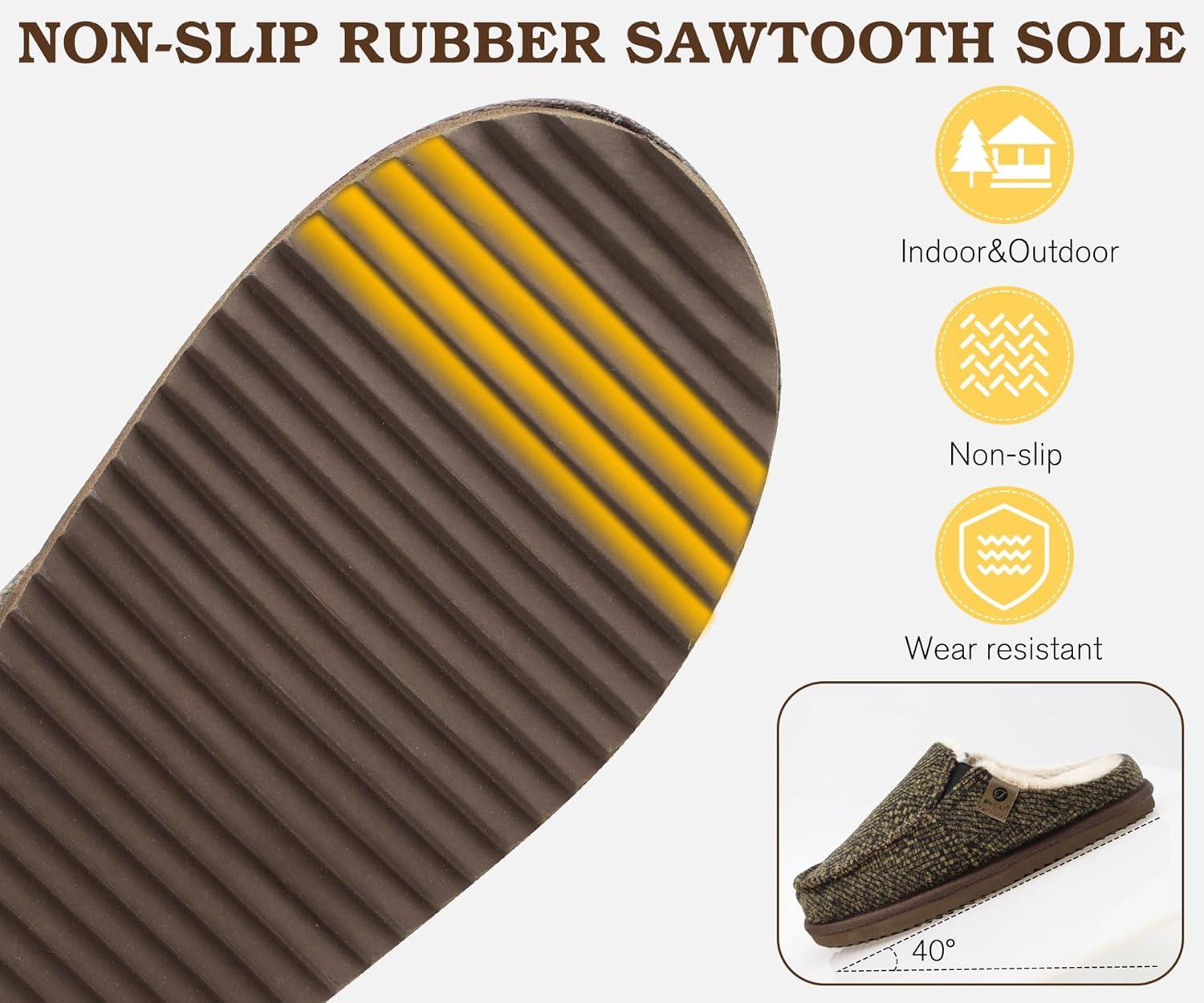 imageONCAI Mens SlippersWarm Comfort Memory Foam CottonBlend Corduroy Stripe Faux Fur House Shoes for Man IndoorOutdoor with Nonslip Rubber Soles US Size 716Stripes Brown