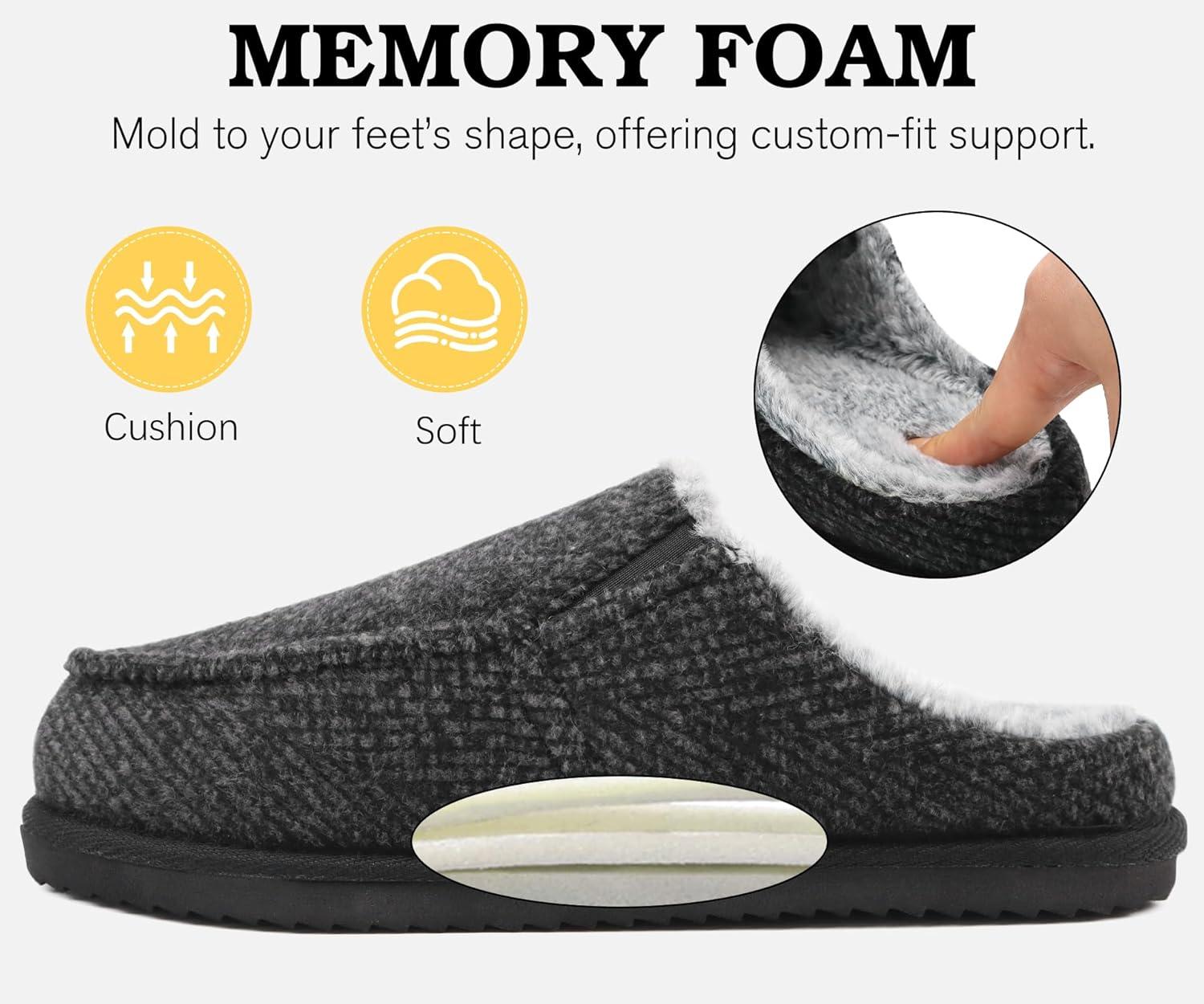 imageONCAI Mens SlippersWarm Comfort Memory Foam CottonBlend Corduroy Stripe Faux Fur House Shoes for Man IndoorOutdoor with Nonslip Rubber Soles US Size 716Stripes Black
