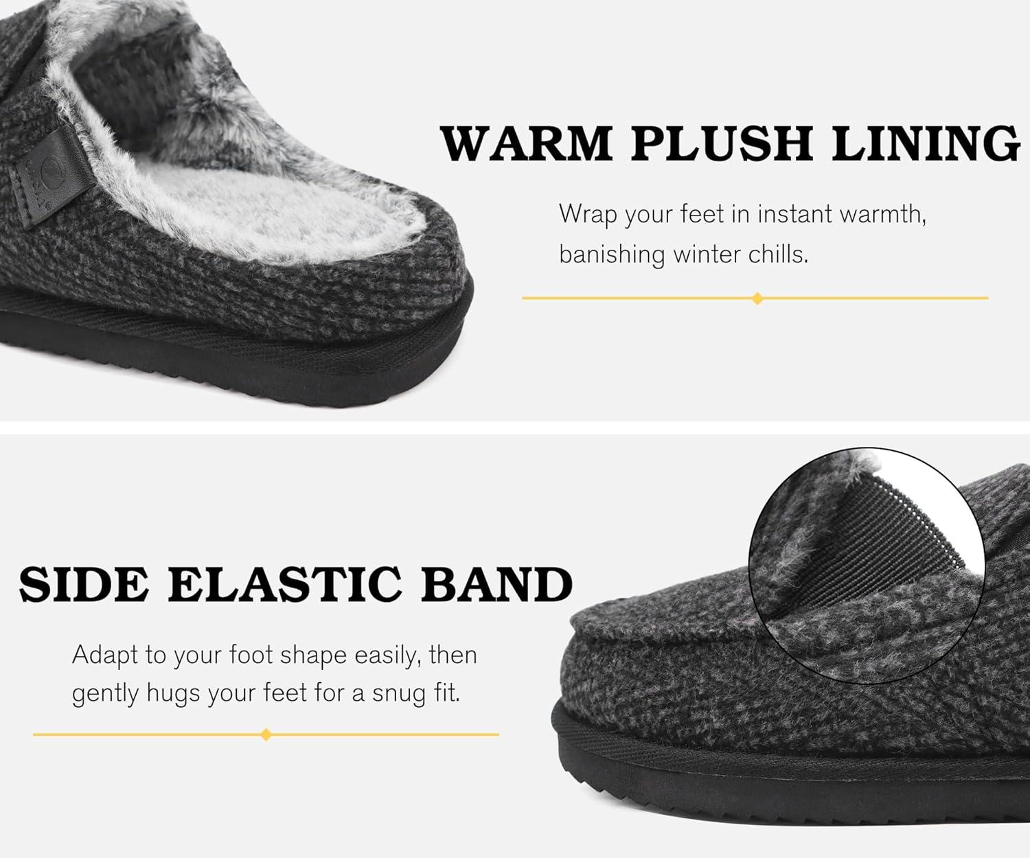 imageONCAI Mens SlippersWarm Comfort Memory Foam CottonBlend Corduroy Stripe Faux Fur House Shoes for Man IndoorOutdoor with Nonslip Rubber Soles US Size 716Stripes Black