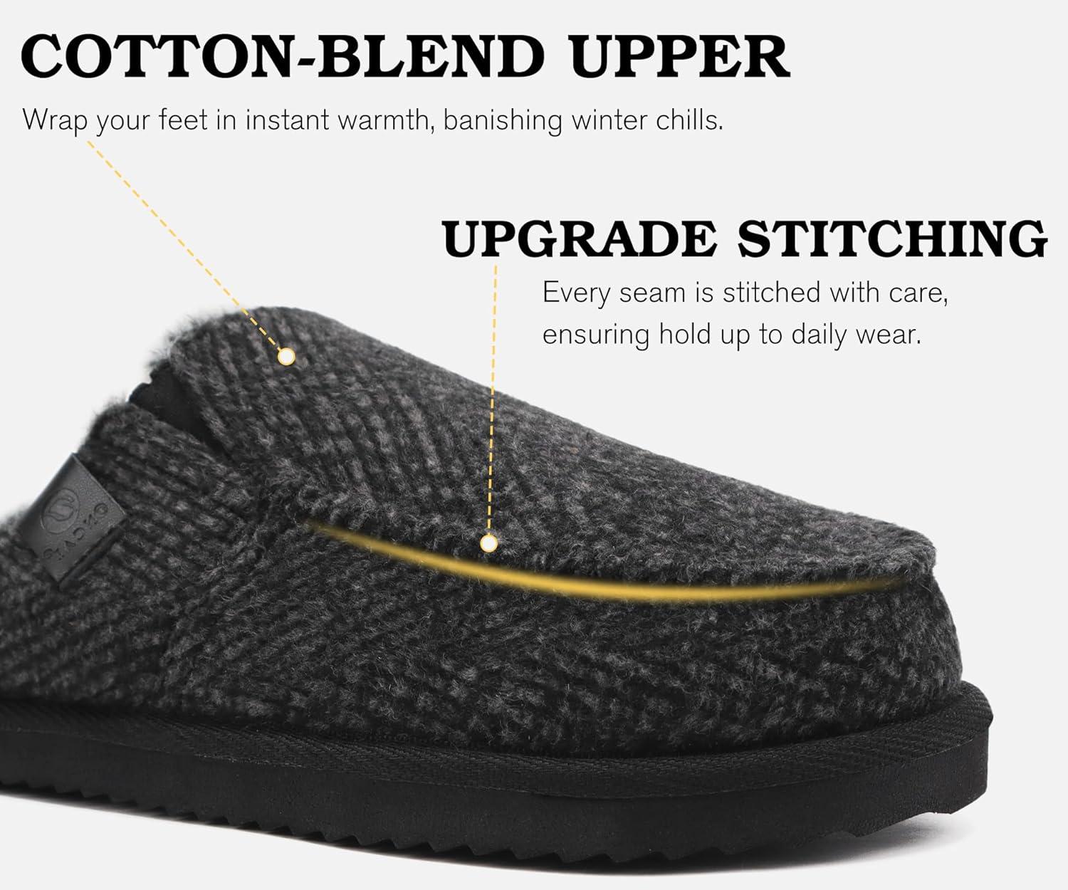 imageONCAI Mens SlippersWarm Comfort Memory Foam CottonBlend Corduroy Stripe Faux Fur House Shoes for Man IndoorOutdoor with Nonslip Rubber Soles US Size 716Stripes Black