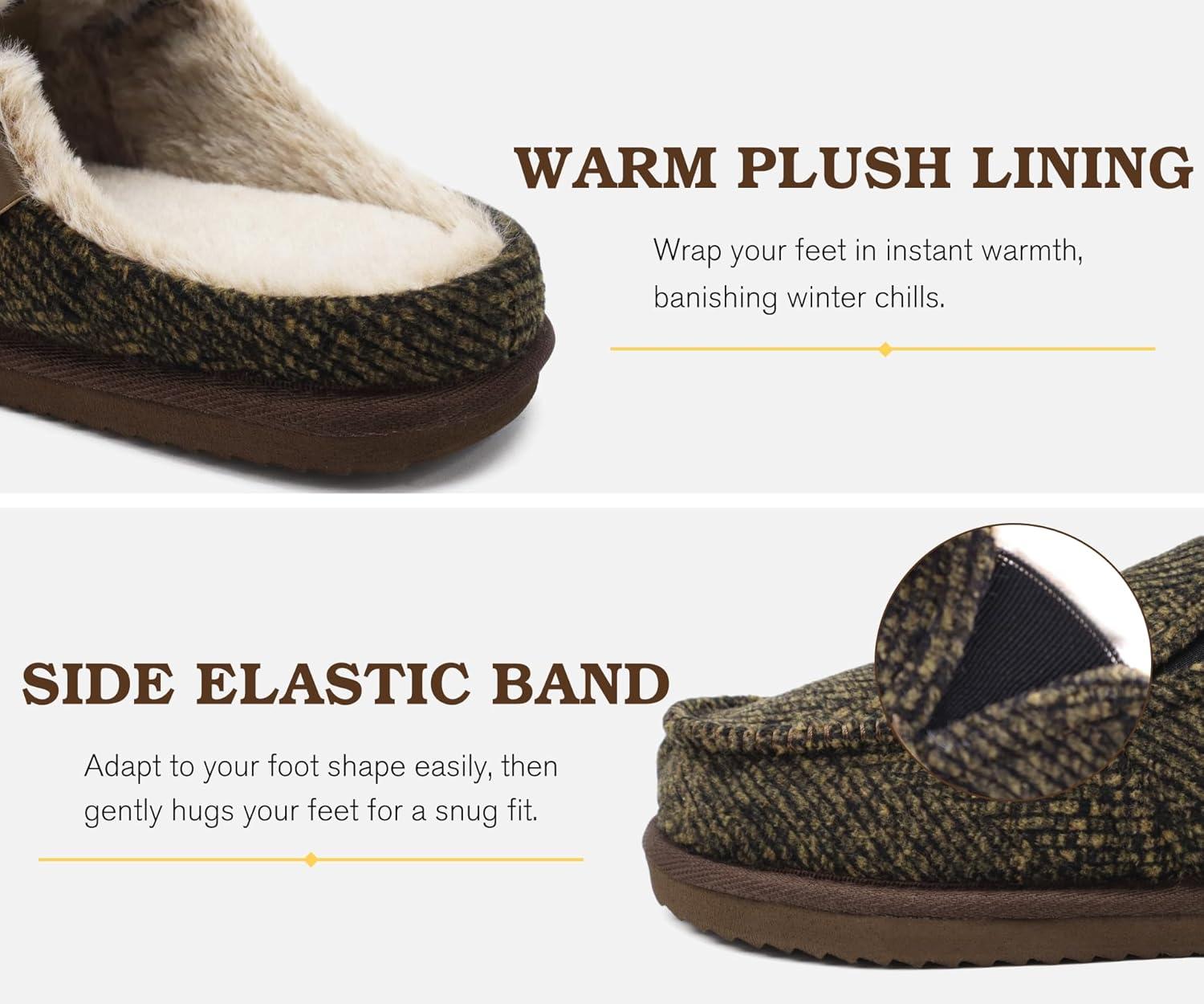 imageONCAI Mens SlippersWarm Comfort Memory Foam CottonBlend Corduroy Stripe Faux Fur House Shoes for Man IndoorOutdoor with Nonslip Rubber Soles US Size 716Stripes Brown