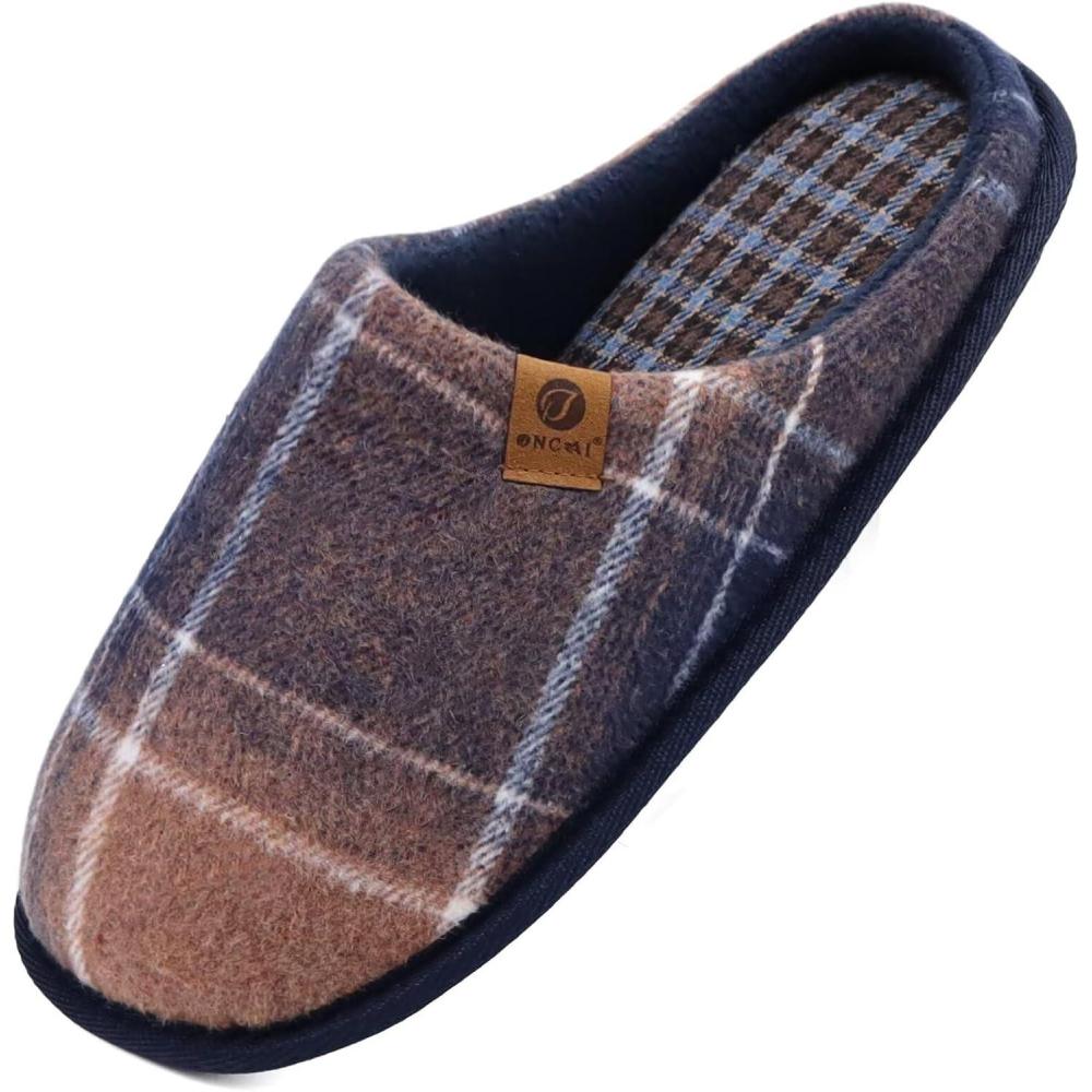 imageONCAI Mens Cozy Memory Foam Scuff Slippers Slip On Warm House Shoes IndoorOutdoor with Best Arch SupportFade Blue