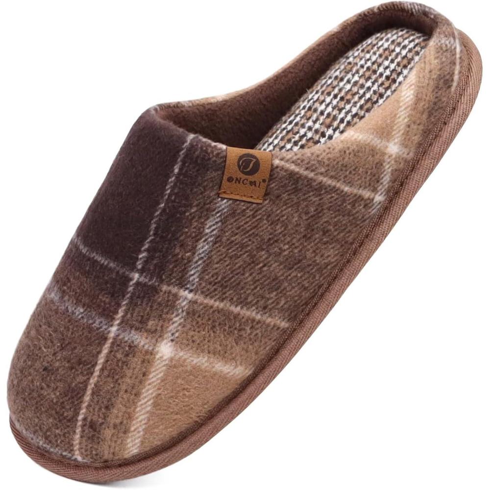 imageONCAI Mens Cozy Memory Foam Scuff Slippers Slip On Warm House Shoes IndoorOutdoor with Best Arch SupportFade Brown