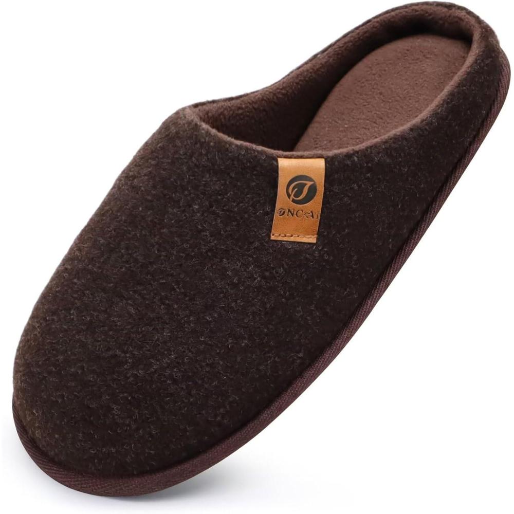 imageONCAI Mens Cozy Memory Foam Scuff Slippers Slip On Warm House Shoes IndoorOutdoor with Best Arch SupportFelt Brown