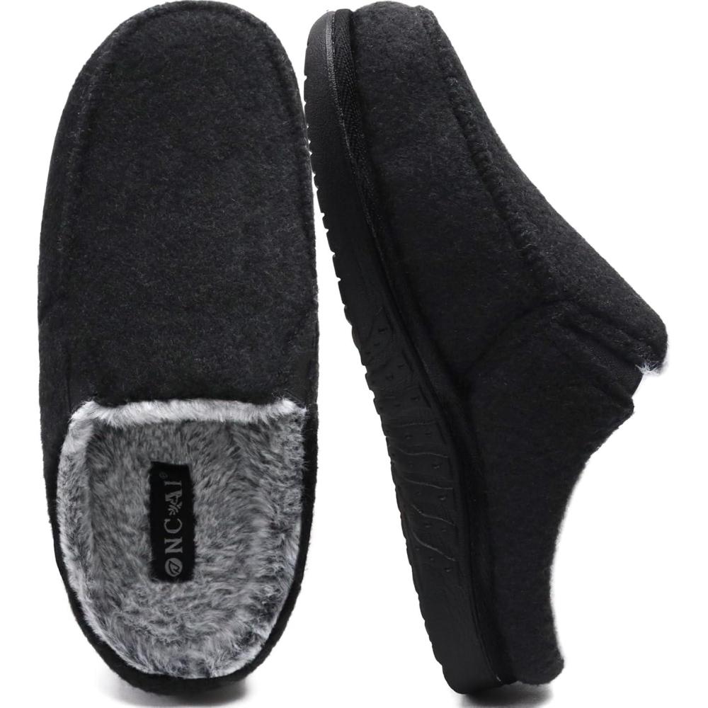imageONCAI Mens Felt Slippers Wool and CottonBlend HighDensity Memory Foam House Shoes with Indoor and Outdoor Rubber Soles US Size 715Black