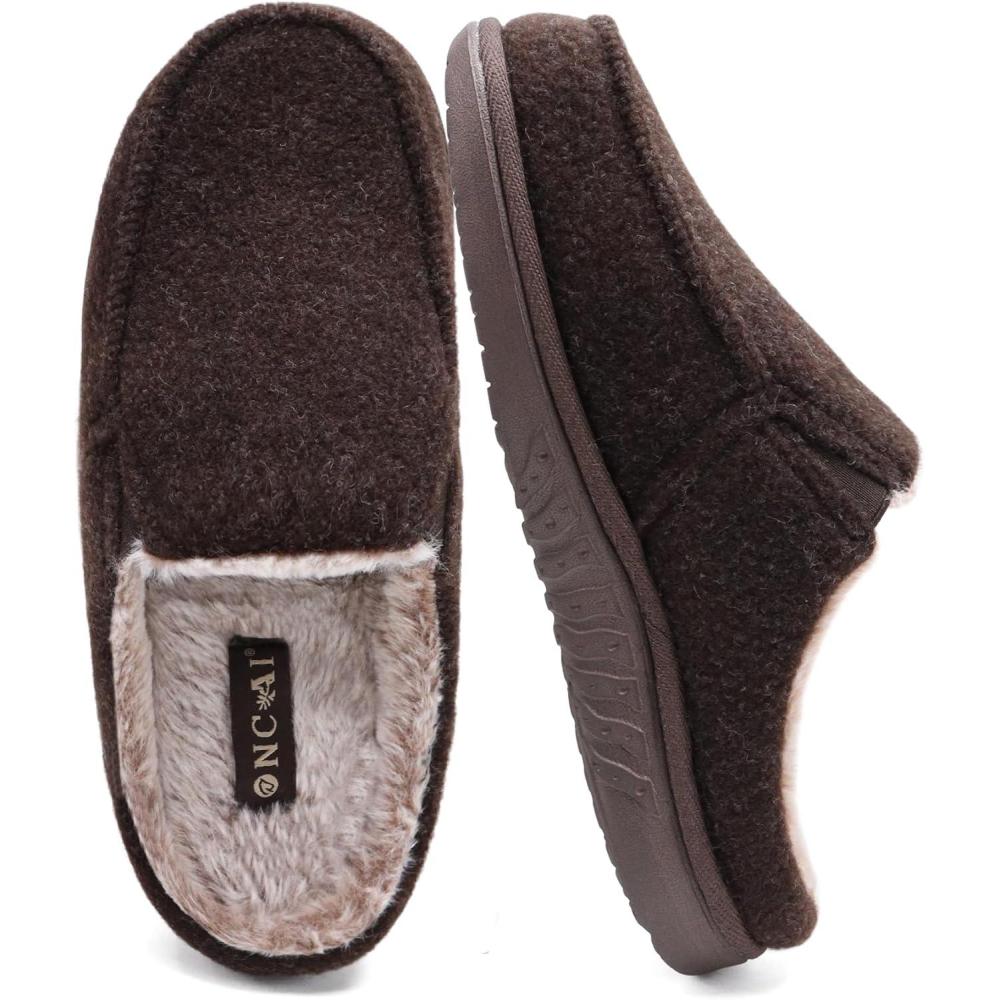 imageONCAI Mens Felt Slippers Wool and CottonBlend HighDensity Memory Foam House Shoes with Indoor and Outdoor Rubber Soles US Size 715Brown
