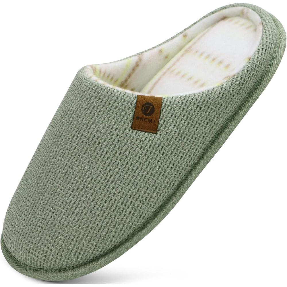 imageONCAI Mens House Slippers Cushion Memory Foam Shake Fleece and Man House Shoes with Faux Fur Lining and Indoor Outdoor Rubber Soles US Size 715Light Green
