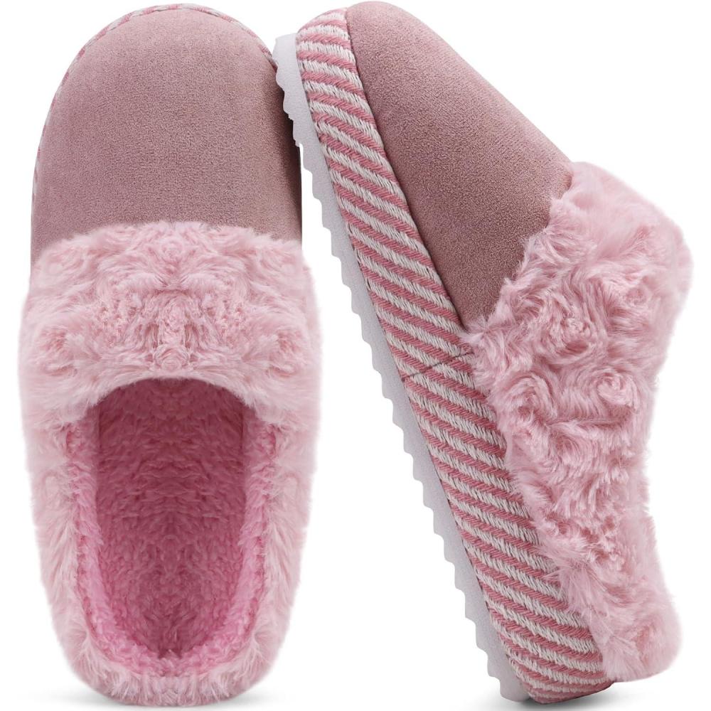 imageONCAI Womam Slippers with Cushion Yoga Mat Faux Fur Lining Fuzzy Suede Warm Winter House Slippers Shoes Ladies Indoor and Outdoor Cozy Rubber Sole US Size 511Light Pink