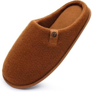 ONCAI Mens Cozy Memory Foam Scuff Slippers Slip On Warm House Shoes Indoor/Outdoor with Best Arch Support(Felt Khaki)
