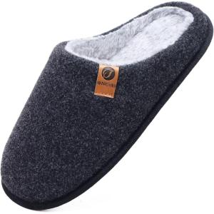 ONCAI Mens Cozy Memory Foam Scuff Slippers Slip On Warm House Shoes Indoor/Outdoor with Best Arch Support(Felt Plush Black)